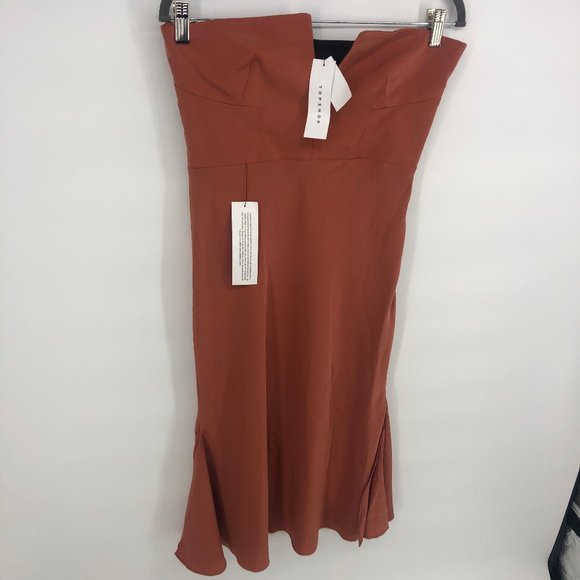 MESH BACK BARDOT MIDI DRESS RUST 6 - Picture 4 of 4